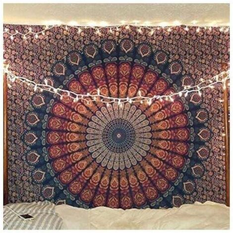 KZQ 130x150cm Tapisserie de Literie Murale Indian Hippie Bohème Psychédélique Paon Tenture (1/4)