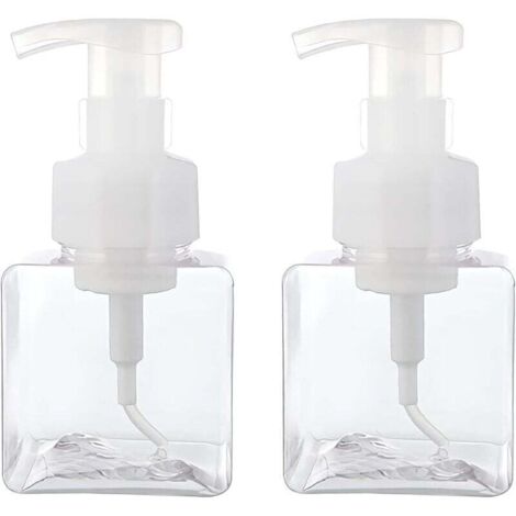 KZQ Dispensador de jabón en espuma (2 unidades, 250 ml, 8,5 oz), transparente, cuadrado, de plástico PETG, para loción, jabón líquido de cocina y baño. (1/4)
