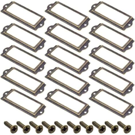KZQ 10 portaetiquetas retro de bronce antiguo, marco de metal, etiqueta de nombre vintage, tarjeta de identificación para muebles, cajones, armarios y archivadores (83 x 32 mm) (1/4)