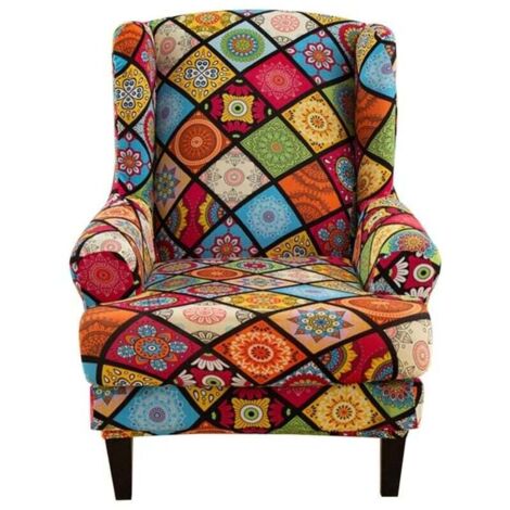 Funda elástica para sillón orejero, con cojín en T, antideslizante y estampada, para sala de estar y hotel.