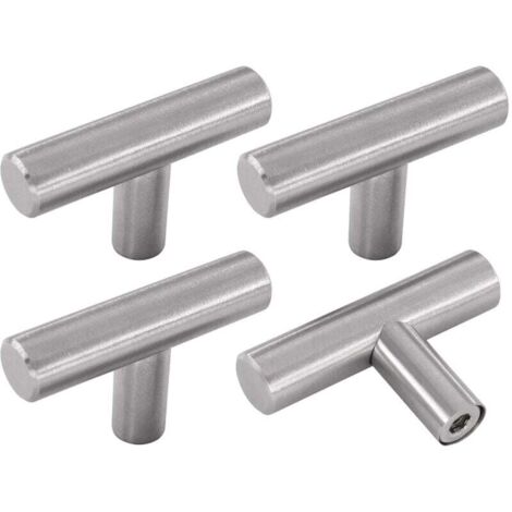 KZQ Tirador para muebles, 4 pomos de acero inoxidable plateado para puerta de armario, estilo vintage de cocina con tornillos para cómoda y armario. (1/4)