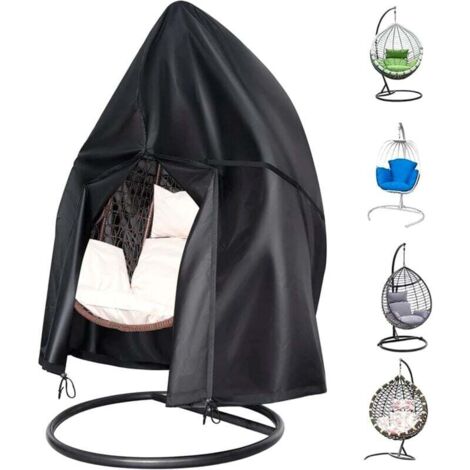 Funda para silla colgante de jardín KZQ - Oxford 420D impermeable, anti-UV y viento, 190 x 115 cm, color negro (1/4)