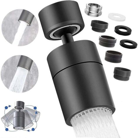Aireador de grifo KZQ, boquilla giratoria de 360° para cocina, 2 modos, ahorra agua, para fregaderos de cocina y baño (negro) (1/4)