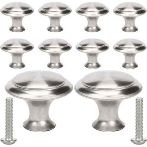 KZQ 10 tiradores redondos para muebles, color plateado, tiradores redondos para cajón, pomos para muebles con tornillos, para armarios y roperos