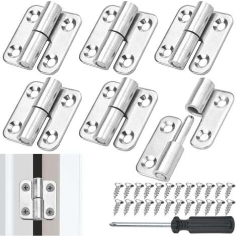 KZQ - Bisagras de puerta extraíbles para el lado izquierdo (6 unidades, acero inoxidable), incluye 24 tornillos y un destornillador para armarios y joyeros. (1/4)