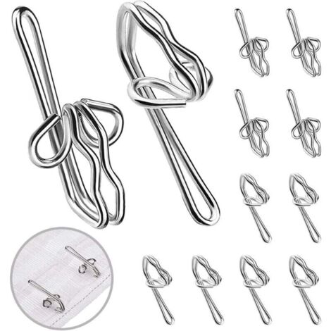 KZQ 100 piezas de ganchos de cortina de metal plateado, ganchos de cortina de metal, ganchos de cortina de metal para cinta fruncida para cortina de ventana, cortina de puerta y cortina de ducha (1/4)