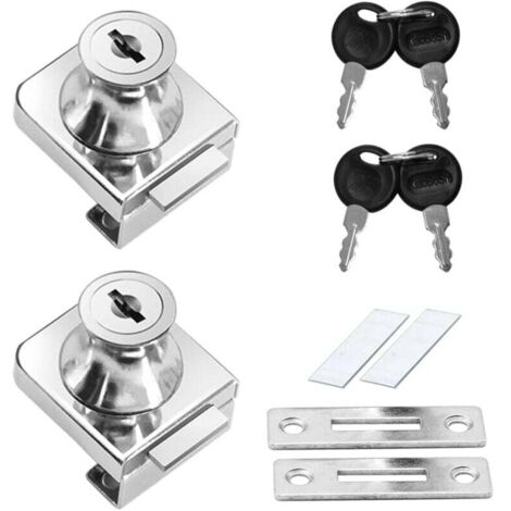 Cerradura de puerta de vidrio de aleación de zinc KZQ (2 unidades), cerradura de acero inoxidable para gabinete, para puertas de vidrio de 5-12 mm, sin necesidad de taladrar. (1/4)