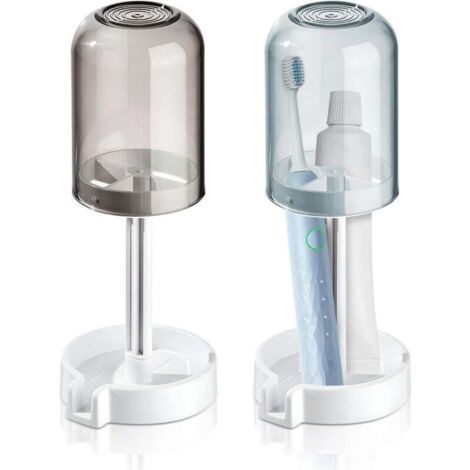 KZQ - Soporte para cepillo de dientes y pasta de dientes (2 piezas, con vaso), organizador multifuncional para baño con orificio de drenaje, soporte extraíble para cepillo de dientes. (1/4)