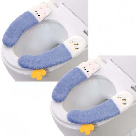 KZQ - 2 pares de fundas para asiento de inodoro, cojín grueso y adhesivo, bonito y lavable, suave para el invierno (azul) (1/4)