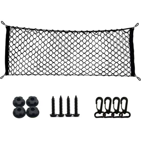 Red de almacenamiento para maletero KZQ de 40 x 110 cm, red grande para maletero, red para accesorios de coche, red para equipaje infantil, para SUV y camión, negra, con 4 ganchos (1/4)