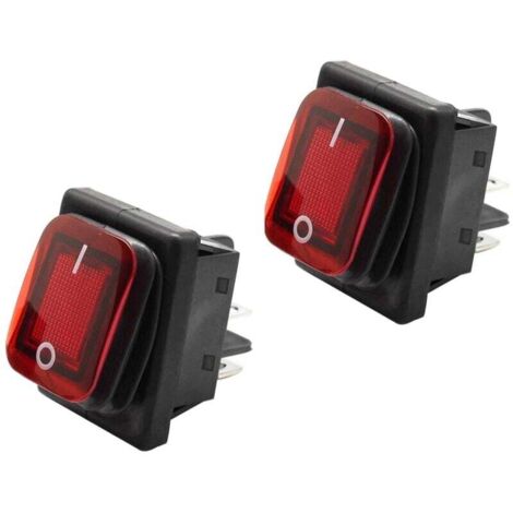 KZQ Interruptor basculante [2 piezas] Interruptor basculante de encendido/apagado de 4 terminales, luz roja, 16 A, 250 V CA, cubierta impermeable SPST para coche, camión, barco, caravana