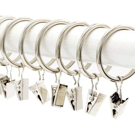 KZQ Paquete de 20 hebillas para cortinas de metal plateado galvanizado con clips, diámetro interior: 38 mm (1/4)