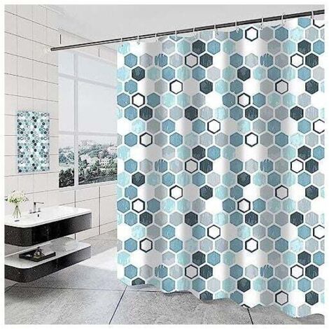Cortina de ducha KZQ azul, lavable y resistente al moho, elegante forro de poliéster con dobladillo con peso para baño, incluye anillas de plástico (180 x 200 cm)