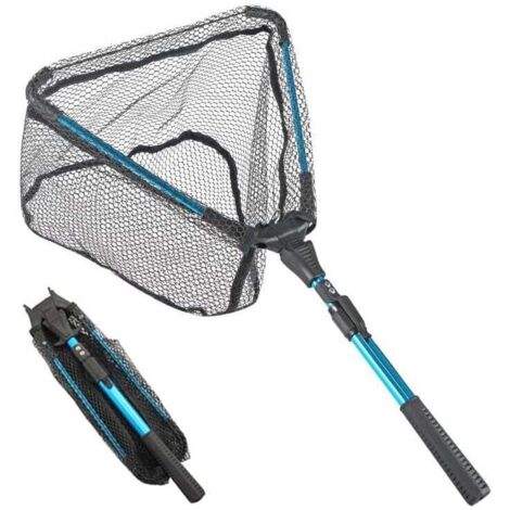 Red de pesca KZQ con mango telescópico, plegable, para kayak, salmón, lubina, fácil de atrapar y soltar.