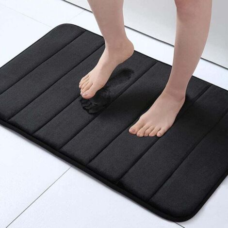 KZQ Alfombra de baño de espuma viscoelástica antideslizante, absorbente, lavable, de secado rápido, color negro, 40 x 60 cm (1/3)
