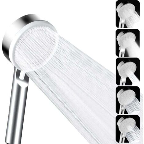 KZQ Cabezal de ducha de mano de alta presión para baño, 5 modos de pulverización de alta presión, ahorro de agua, fácil instalación, color plateado (1/4)