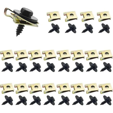 KZQ U-Clips and Schrauben-Set, Universal Metall, Set mit 40 Muttern and Schrauben für Auto-Auto-Befestigungsclips-Kit, Auto-U-Clip-Käfigschrauben und Muttern, U-Muttern, Auto-Türverkleidungsschra (1/4)