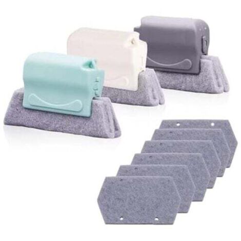 KZQ 3 cepillos de limpieza de juntas y 6 almohadillas de repuesto, cepillos de limpieza para limpiar todos los rincones de ventanas y puertas, gris, verde, blanco crema (1/4)
