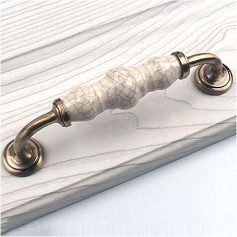 KZQ Juego de 2 tiradores de cerámica para muebles, con diseño de grietas y tornillos para armarios, alacenas y cajones (distancia entre centros de 128 mm). (1/4)