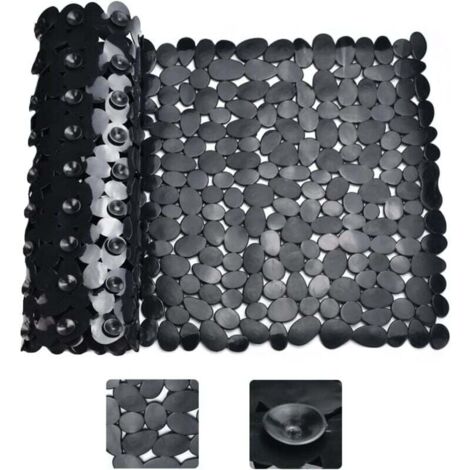 Alfombrilla de ducha antideslizante, negra, rectangular, antideslizante, antimoho, con ventosa, 88 x 40 cm (1/4)