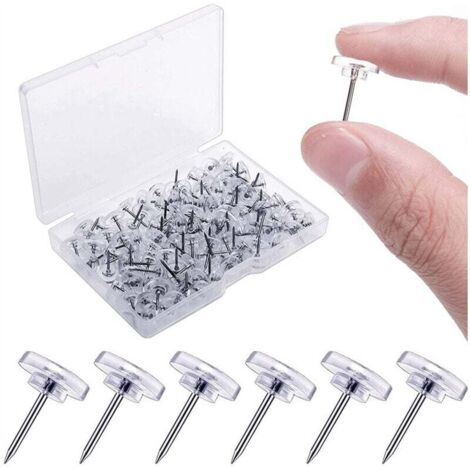 100 chinchetas transparentes, chinchetas planas de 16 mm, chinchetas de pared, chinchetas para tablero de corcho y chinchetas con caja de almacenamiento para tablero de corcho de pared, tablero de cor (1/4)