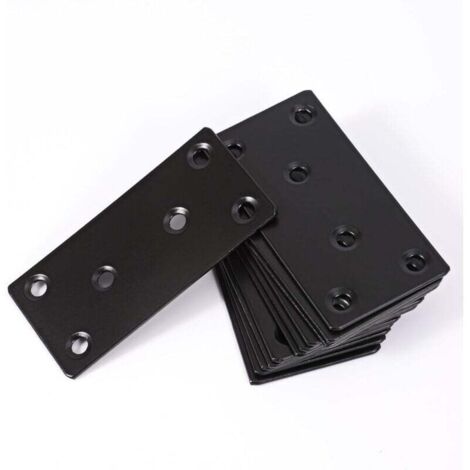 KZQ 12 conectores planos negros, placas de metal perforadas, conectores para madera, placas de conexión, placa de acero perforada, soportes metálicos para muebles, 80 x 40 x 2 mm