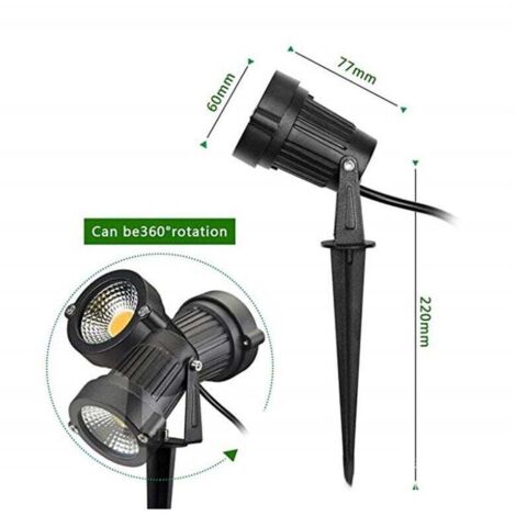 KZQ Set de 2 focos de jardín, bombillas LED de 3W incluidas, focos orientables con pica y fijación a pared, iluminación exterior para jardín, patio, caminos, balcón, luz blanca cálida