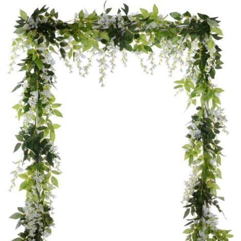 KZQ Guirnalda colgante de flores artificiales de seda de glicina, hiedra y hojas verdes, de 2 m, para bodas, fiestas, hogar, jardín, decoración de pared, paquete de 2, color blanco
