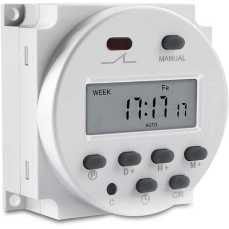 KZQ Temporizador digital LCD programable CN101A de 12 V CC con interruptor y pantalla LCD, control de relé con temporizador semanal y cubierta impermeable, color blanco. (1/4)