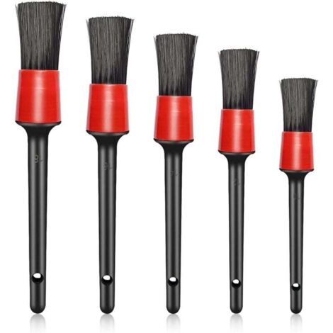 Cepillos de limpieza para coche KZQ (paquete de 5) con cerdas suaves de jabalí para interior y exterior, llantas, salpicadero, cuero y emblemas. (1/4)