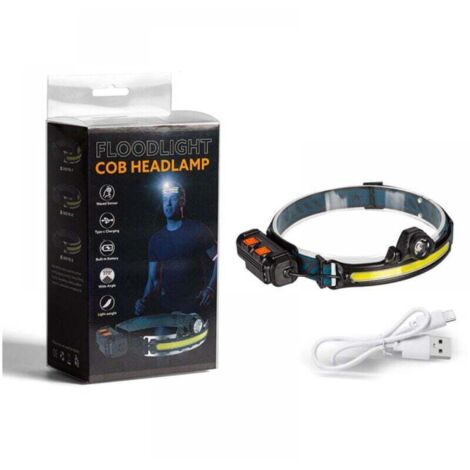 Potente linterna frontal recargable KZQ, 2000 lm, LED con zoom y sensor de movimiento, 2200 mAh, 6 modos COB, resistente al agua hasta 270°, ideal para correr, acampar, ciclismo y reparaciones [Clase (1/4)