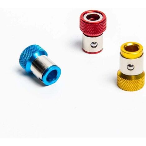 KZQ 3 piezas de anillo portatornillos magnetizador universal extraíble de aleación magnética antideslizante para destornilladores con vástago hexagonal de 1/4 de pulgada y puntas dobles, rojo, azu (1/4)