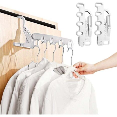 Tendedero plegable KZQ de 2 piezas con 5 agujeros, ideal para interiores, ahorra espacio y organiza tu armario, ideal para viajes en hoteles y apartamentos de estudiantes. (1/4)