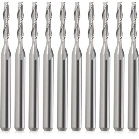 Brocas para fresadora CNC KZQ, 10 unidades, vástago de 1/8", cabeza plana, punta de carburo, doble flauta de 3,175 mm, espiral, corte ascendente para madera, PVC, MDF y madera dura (1/4)