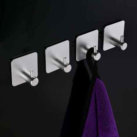 KZQ 4 ganchos adhesivos de pared de aluminio resistente para baño, autoadhesivos, sin necesidad de taladrar, para cocina, sala de estar y oficina (plateados). (1/4)
