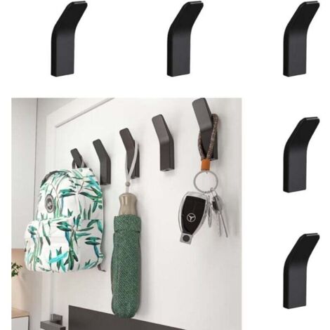 KZQ - Juego de 5 ganchos autoadhesivos para toallas, color negro, resistentes, para pared y puerta, sin clavos, para colgar toallas, abrigos y ropa, para baño.
