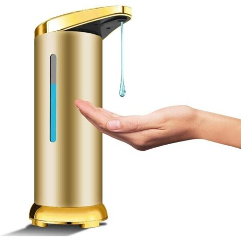 Dispensador de jabón automático KZQ de acero inoxidable, sin contacto, con sensor infrarrojo, interruptor ajustable y base impermeable (dorado mate) (1/4)
