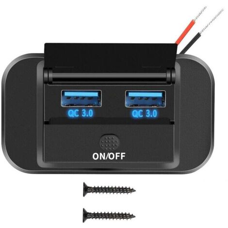 KZQ Cargador USB para coche de 12 V, 36 W, doble QC3.0, con interruptor impermeable para coches y barcos de 12 V/24 V. (1/4)