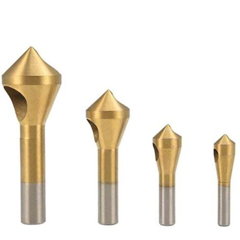 Herramienta de biselado KZQ de 4 piezas para agujeros oblicuos, ángulo de 90 grados, desbarbado de agujeros individuales, broca de vástago redondo, avellanador, herramienta de biselado de acero de alt (1/4)