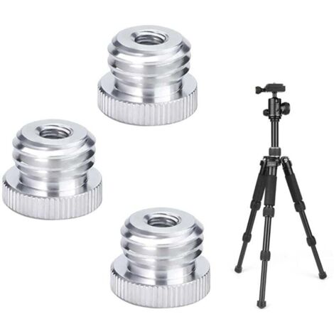 Adaptador de rosca KZQ de 1/4"-20 a 5/8"-11 para nivel láser, telémetro y trípode, con rosca de 5/8" y adaptador para soporte de micrófono de 1/4", paquete de 3 - Plateado