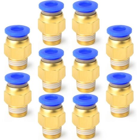 KZQ 10 piezas de tubo de 10 mm de diámetro exterior x conector macho BSP de 1/4" recto, accesorios de conexión a presión (PC10-02) (1/4)
