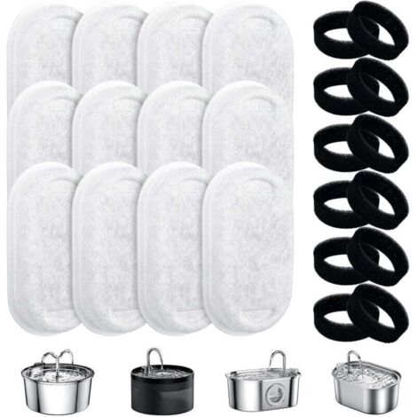 KZQ Filtro para fuente de agua para gatos, 12 filtros + 12 esponjas de repuesto, filtro de pelos, sistema de filtración de tres capas de carbón activado.