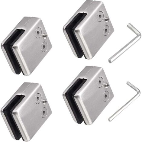 Abrazaderas para vidrio KZQ de acero inoxidable 304 (paquete de 4) con 2 llaves hexagonales - Aptas para ventanas de 8-10 mm - Soporte de montaje ajustable - Parte trasera plana para barandillas de es