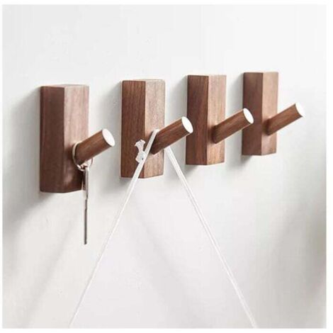 Perchero de pared de madera KZQ, autoadhesivo, para entrada, infantil (rectangular, nogal negro, 4 unidades) (1/4)