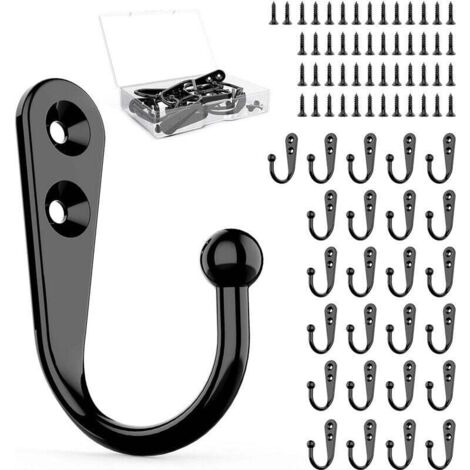 KZQ 10 piezas de ganchos individuales negros, ganchos de pared, ganchos negros para abrigos equipados con tornillos de fijación (1/4)