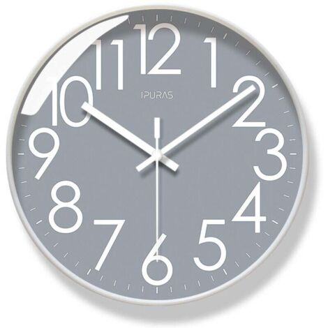 KZQ Reloj de pared silencioso con radiocontrol, diseño moderno, cocina vintage, 30 cm de diámetro, grande, digital, para salón (gris oscuro) (1/4)
