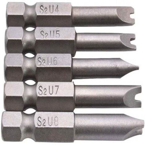 KZQ 5 puntas de destornillador en forma de U, puntas magnéticas de acero de aleación S2, 50 mm de longitud, vástago hexagonal de 1/4" (1/3)