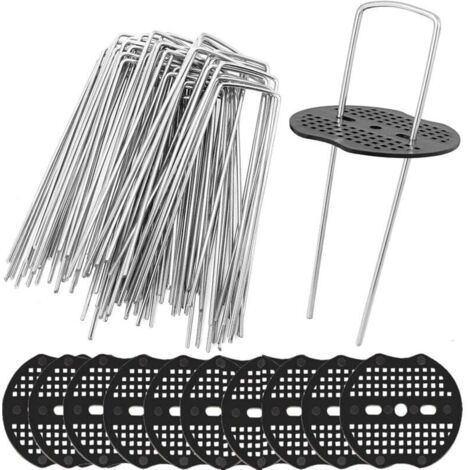 Juego de estacas de jardín KZQ de 50 piezas, 15 cm, en forma de U, de acero inoxidable, pinzas para césped, pasadores de fijación al suelo con estropajo para asegurar la tela de la estera del suelo