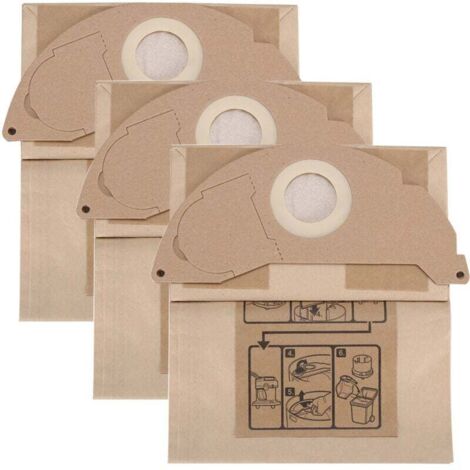 KZQ 3 bolsas de filtro de repuesto para aspiradoras Karcher WD2 MV2 6.904-322.0 WD2250 A2004 A2054 (1/4)