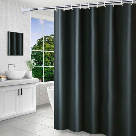 Cortina de ducha de secado rápido, lavable a máquina, de poliéster impermeable, semitransparente, con 12 ganchos, 180 x 200 cm, color gris oscuro. (1/4)